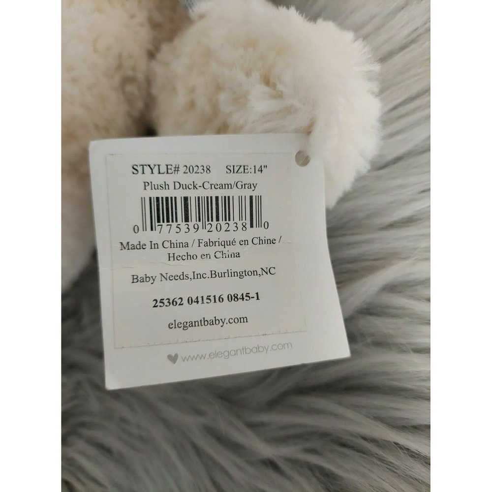 Baby Needs Elegant Duck Cream Gray Striped 14" Plush Stuffed Toy with Tags - Picture 4 of 5